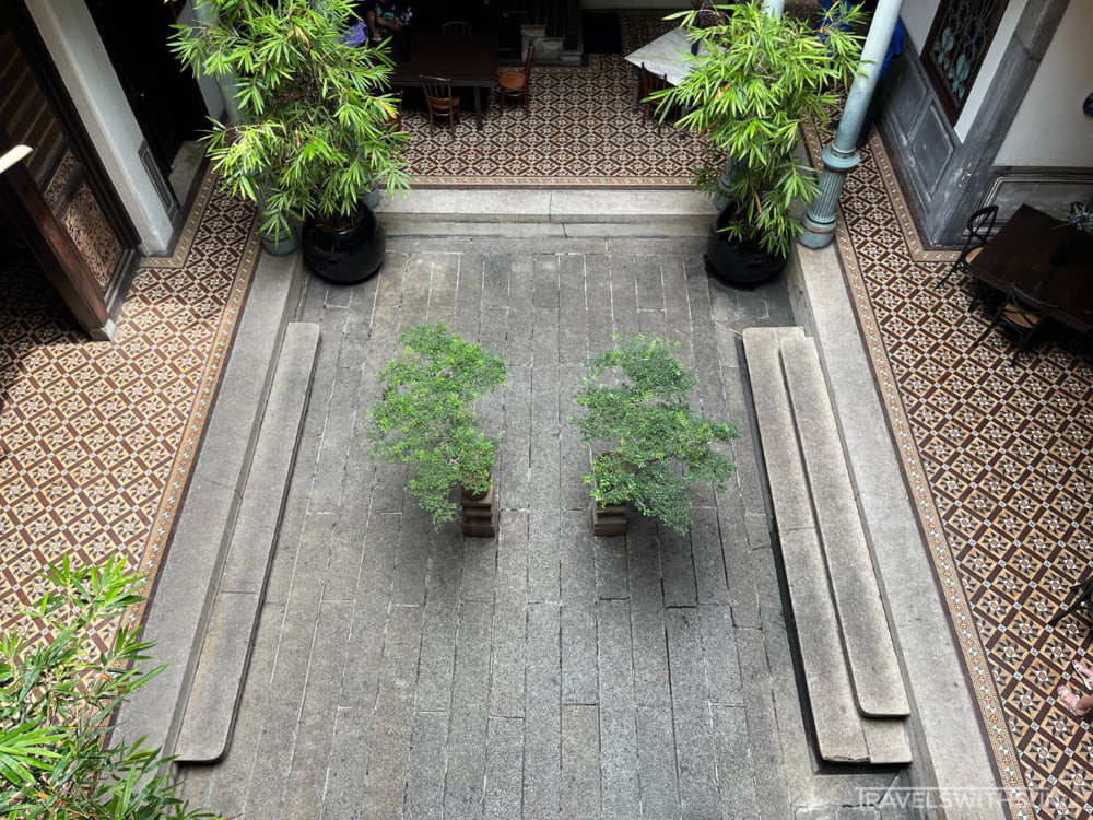 Aerial View Of The Central Courtyard At The Blue Mansion