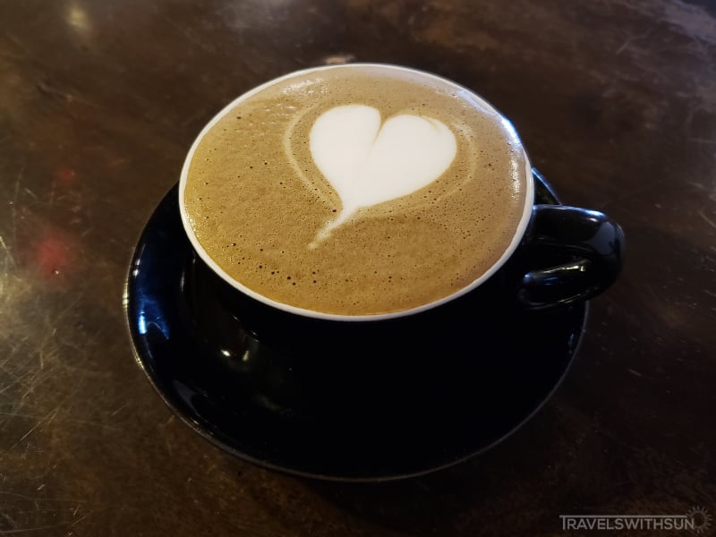 Close Up Of Latte Art For Hot Houjicha Latte At Girlie's Cafe
