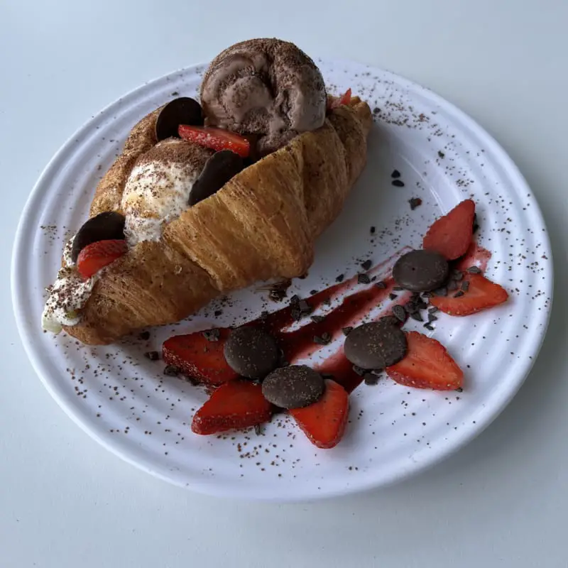 Croissant With Ice Cream And Strawberries At The Views Cafe In Cameron Highlands Flora Park