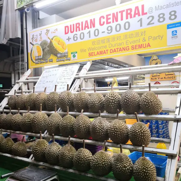 Durians On Display At The Stall Of Durian Central At Macalister Road, Penang Island