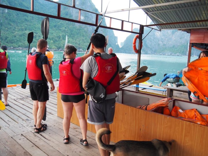 Getting our kayak at Halong bay