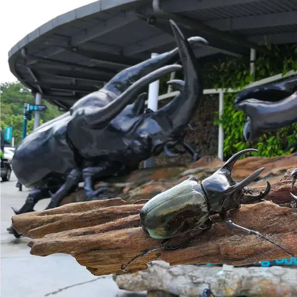 Giant Stag And Rhino Beetle Replicas At Entopia Penang Butterfly Garden