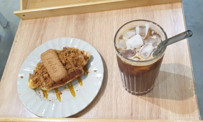 Iced Coffee And Croffle With Lotus Biscoff Topping