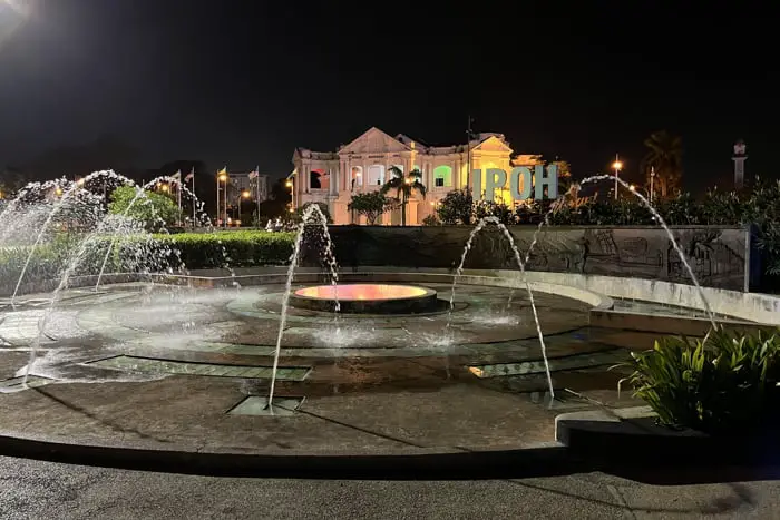 Ipoh Town Hall Seen From Across The Road (Fountain At Ipoh Train Station) At Night