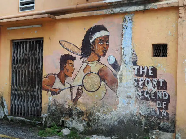 Malaysian Sport Icons Lee Chong Wei And Nicol David On A Mural In Ipoh