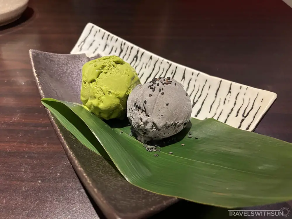 Matcha And Black Sesame Ice Cream At Umami Sushi