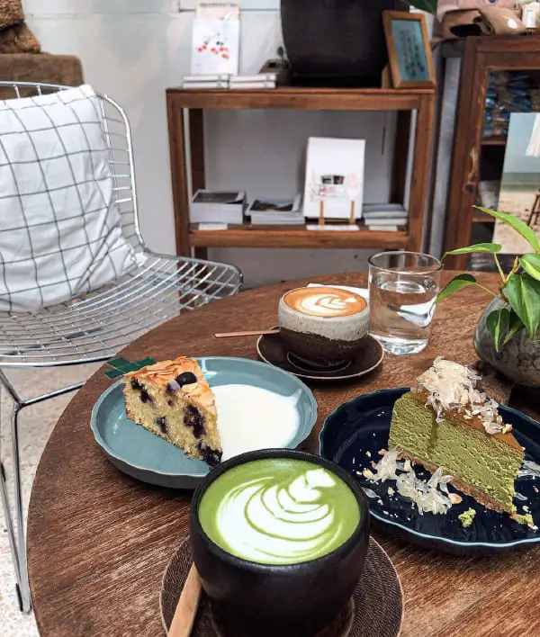 Matcha Latte, Coffee And Cake At Lunabarcoffee