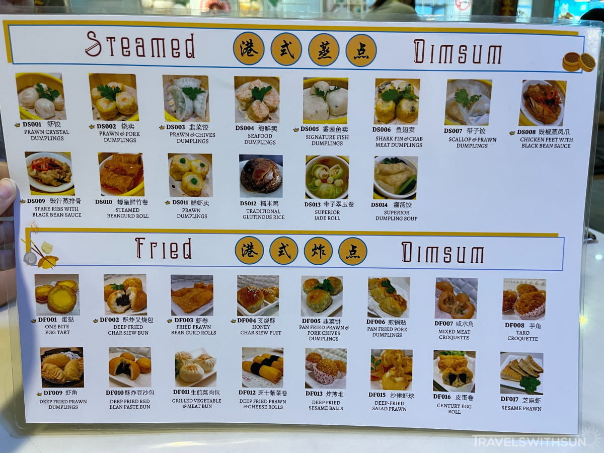 Menu Of Steamed And Fried Dimsum At Dimsum Paradise