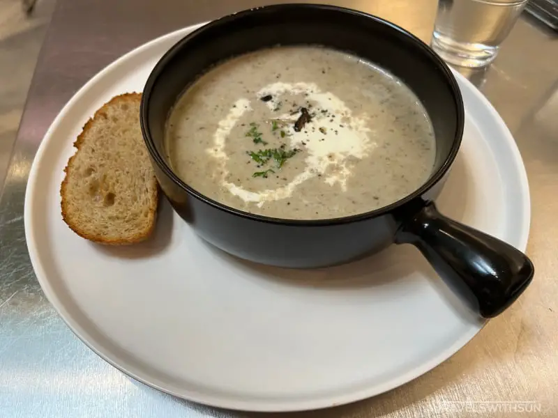 Mushroom Soup With A Slice Of Sourdough Bread d At Chapter 6 Cafe
