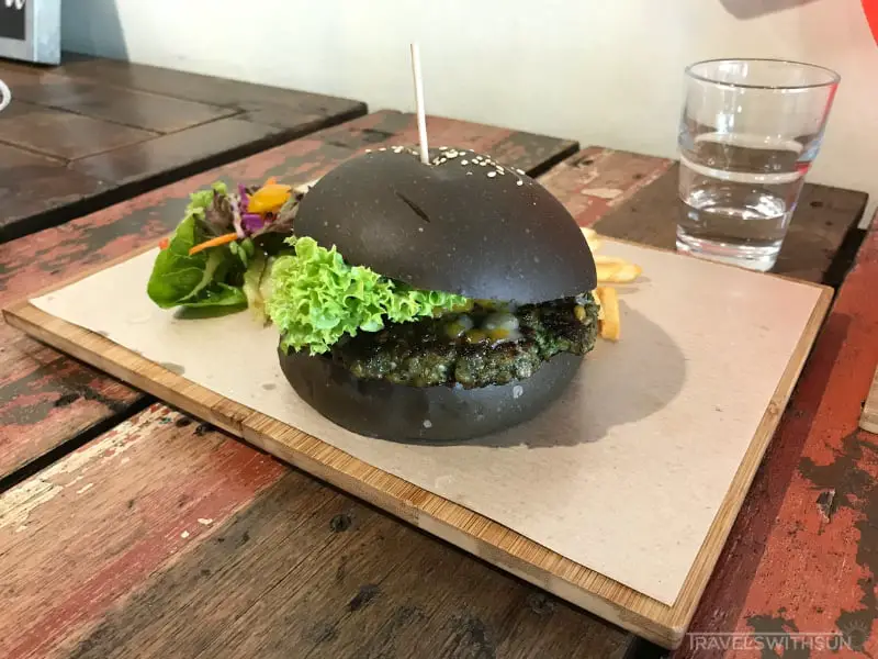 Pesto marinated pork burger at Aud's cafe in Ipoh