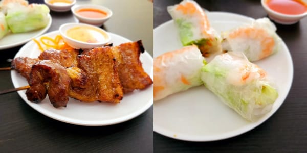 Ara Vietnamese Noodles的猪肉串和虾卷