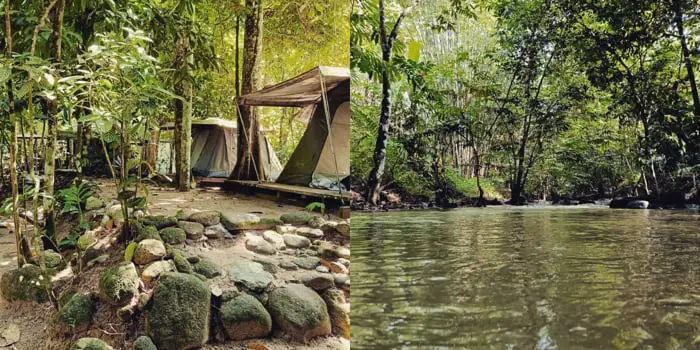 Raised Campsites And River At Rumah Kebun Camping Ground