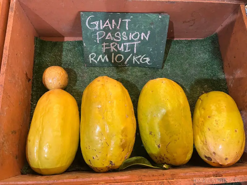 Regular Passion Fruit Next To Giant Passion Fruit At Tropical Fruit Farm In Penang