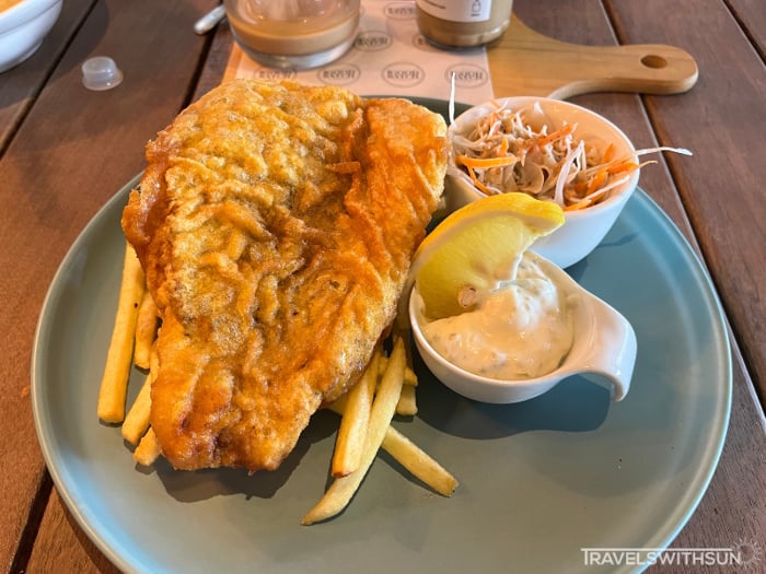 Sea Bass Fish And Chips At The Good Batch Restaurant And Bar