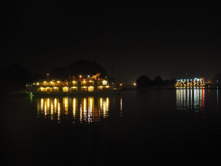 Ships at night in Halong Bay