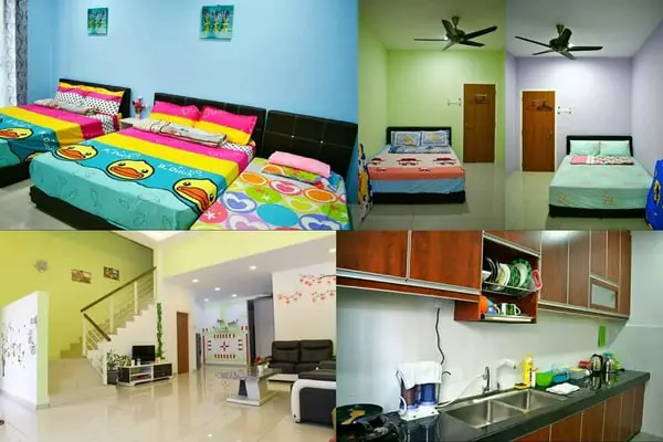 Sky Mirror Homestay Bedrooms, Living Room and Kitchen