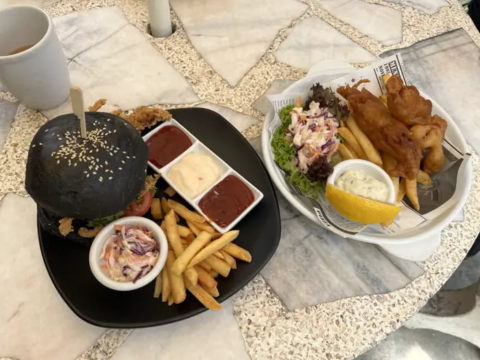 Soft Shell Crab Burger And Fish And Chips At The Barracks Cafe