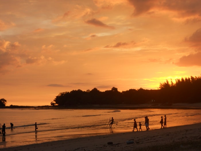 Sunset On A Busy Beach In Langkawi