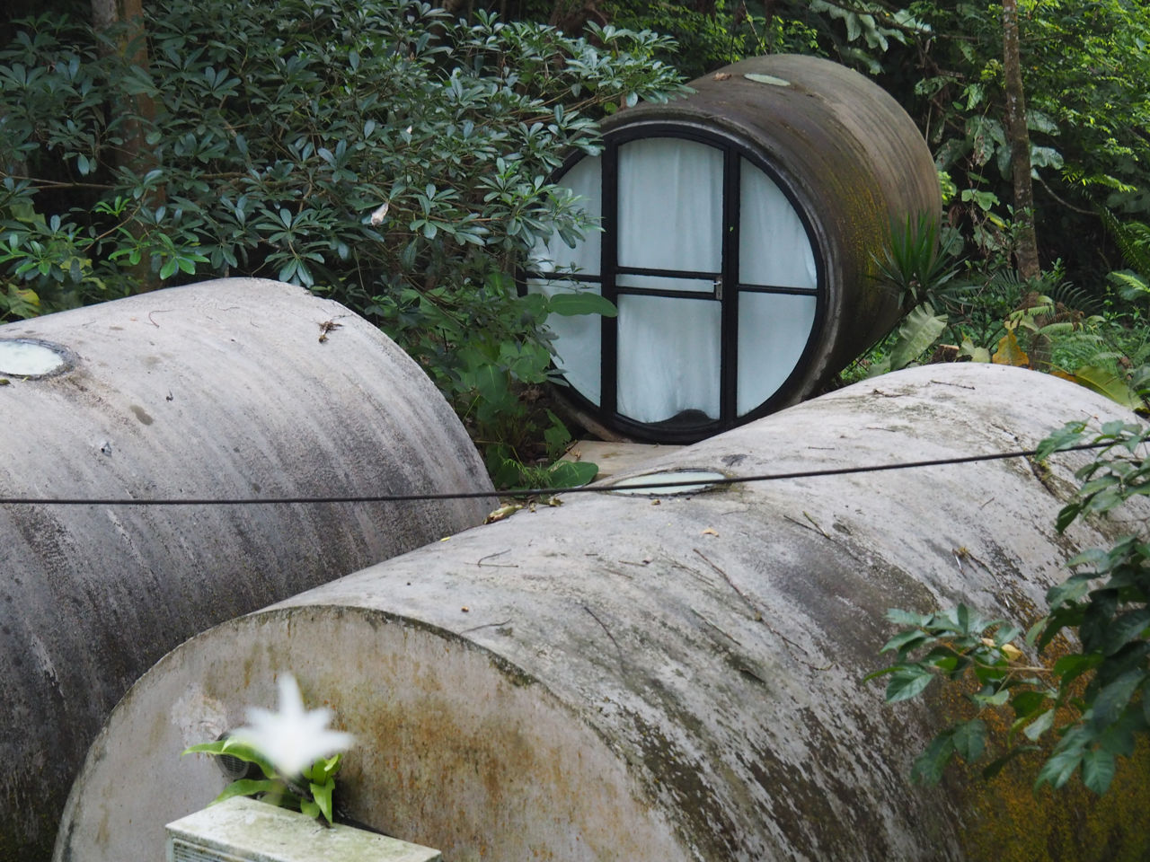 The capsules at Time Capsule Retreat - these are concrete cylinder pipes converted into mini bedrooms - each have a double bed in