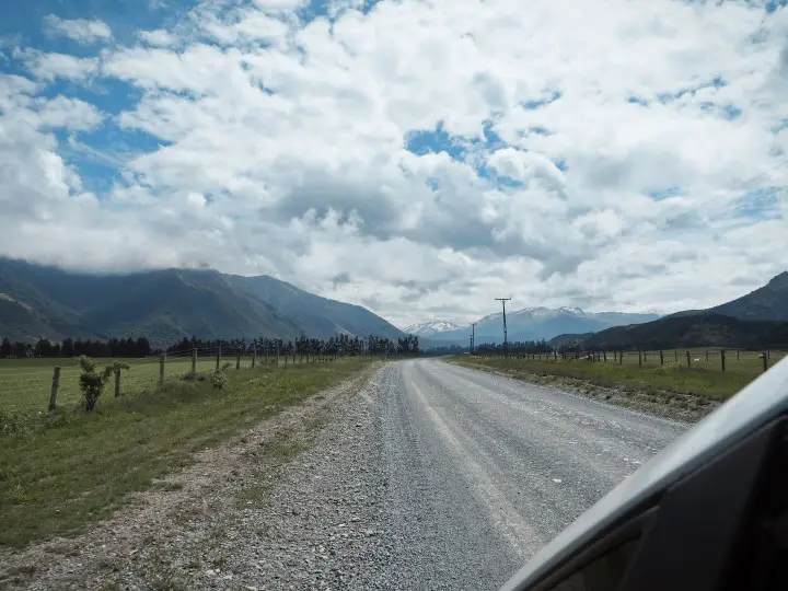 The gravel road into Mavora Lakes of Fiordland, New Zealand - more on Mavora Lakes on www.travelswithsun.com