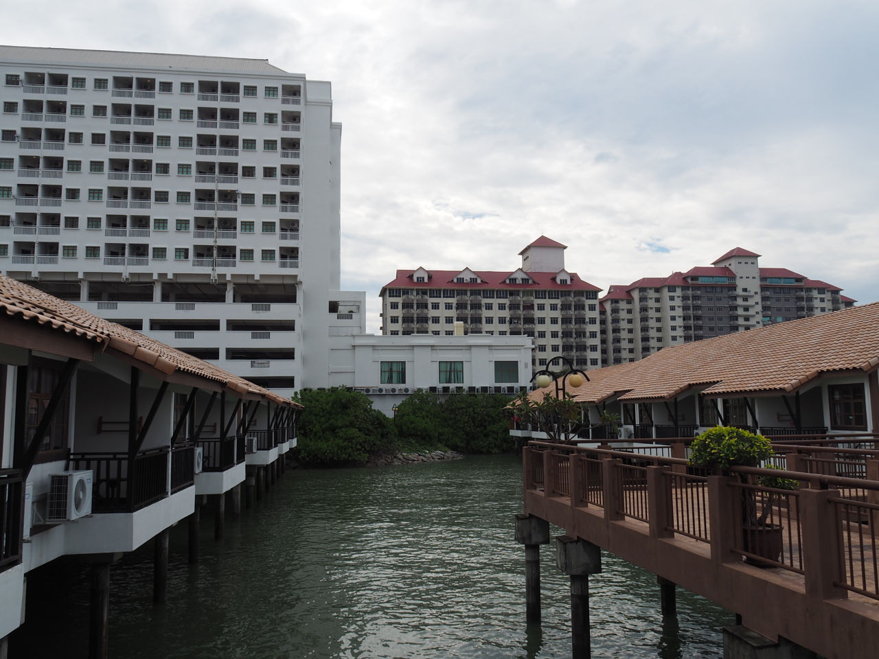 View of the Grand Lexis building from the water chalets in Port Dickson