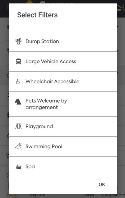 You can filter out accommodation and campsites by their available facilities on CamperMate